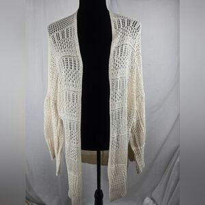 C.C.Beanie Open Knit Cream Sweater Open Knit Long Sleeve Cardigan Sz OSFM